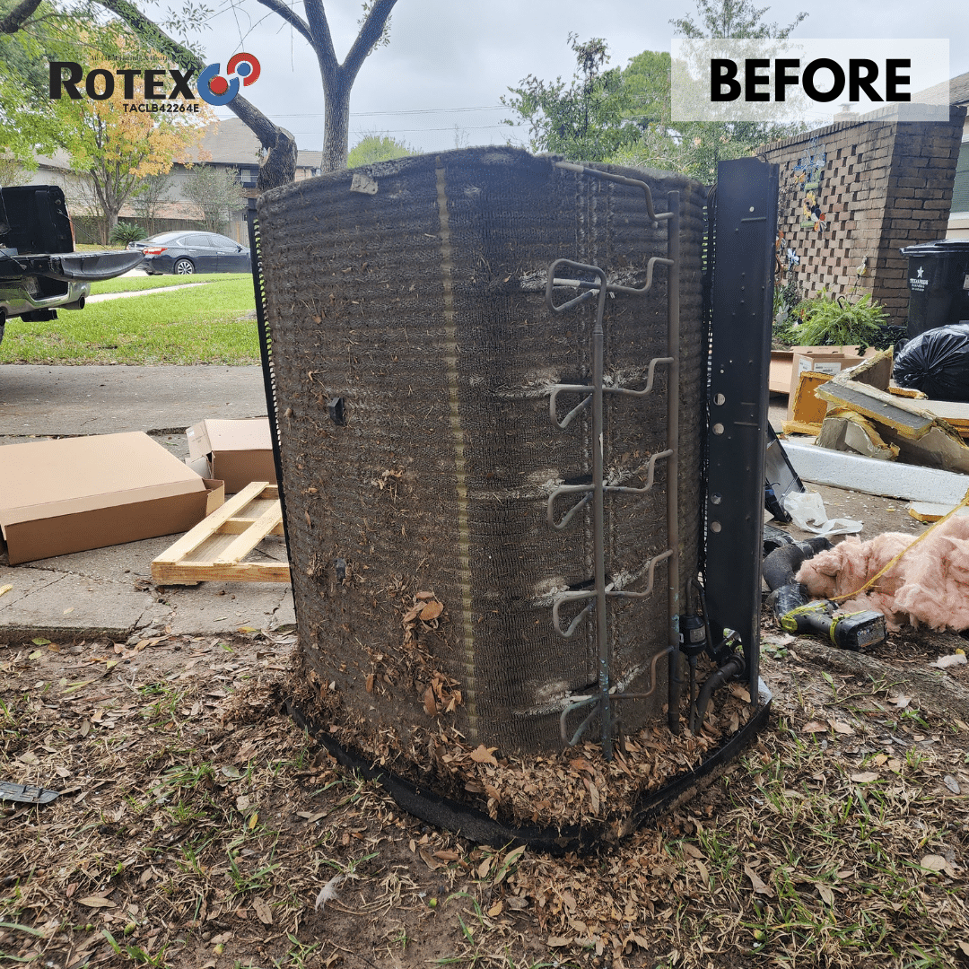 Old air conditioner covered in debris