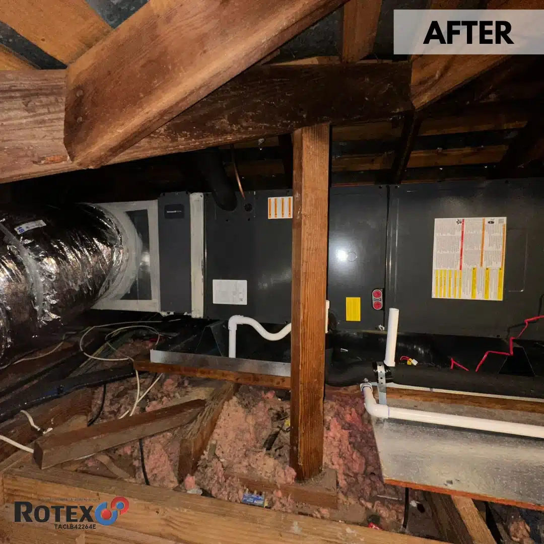 Clean attic with new AC installation