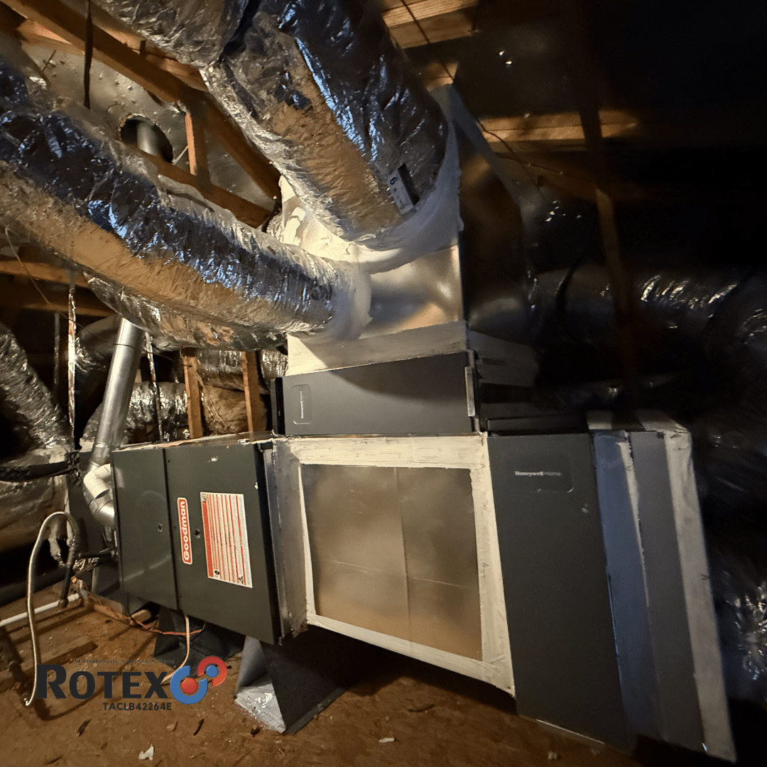 HVAC system installed in attic