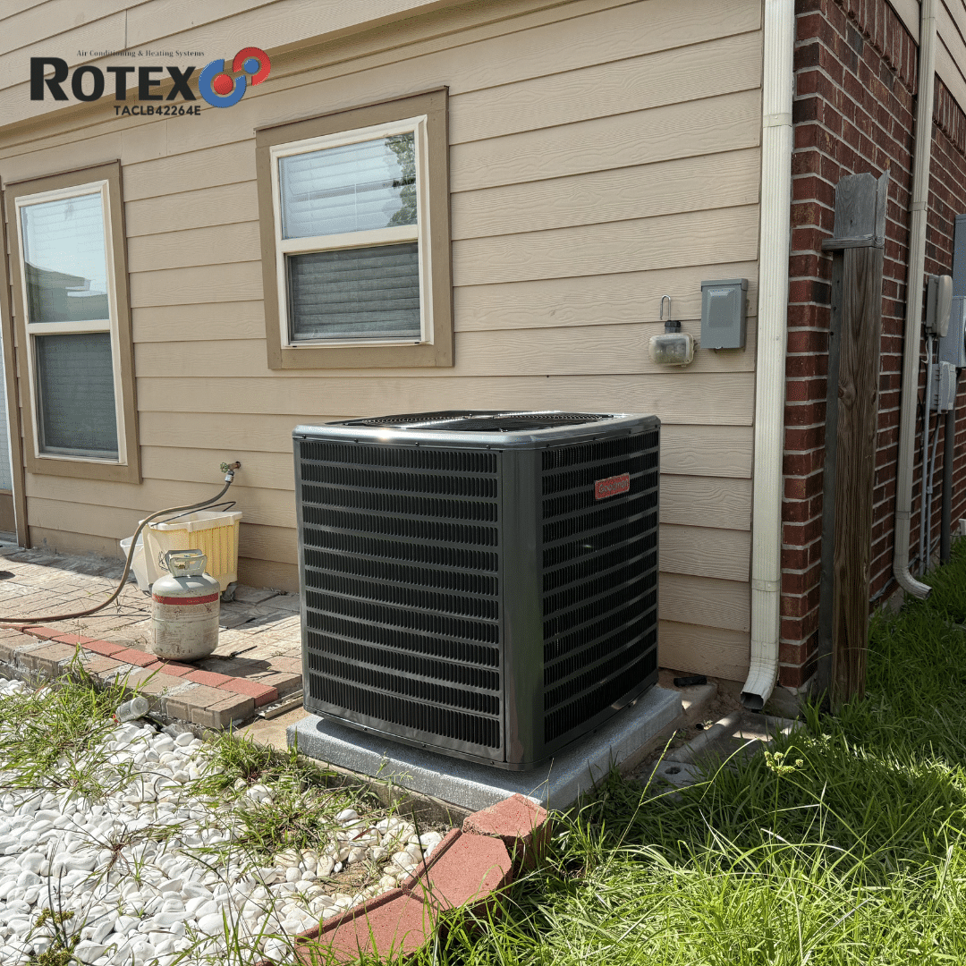 Air conditioning unit beside house