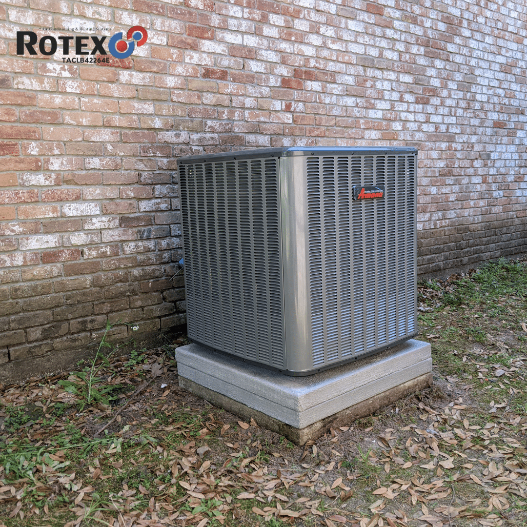 New HVAC unit beside brick wall
